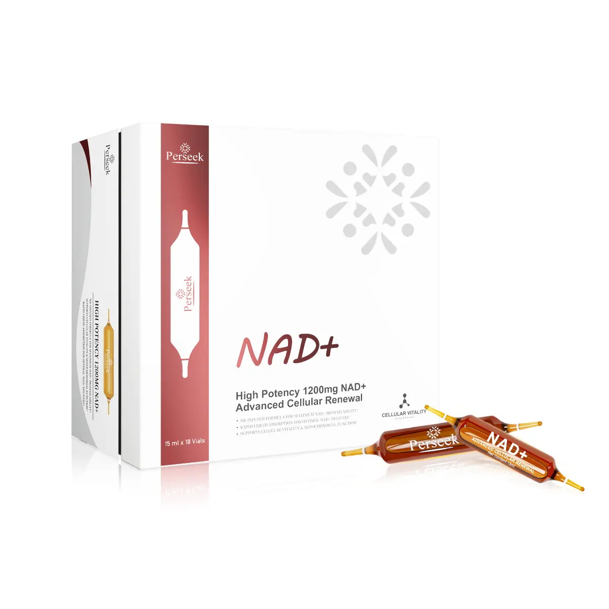 Perseek Blood Orange Flavor, High‑Potency NAD+ Dietary Vitamin Supplement, 1200mg Advanced Formula for Anti‑Aging, Cellular Renewal & Energy Support, Supports Fitness & Overall Well‑Being, Metabolism, Brain Memory & Focus, 10‑Vial Pack