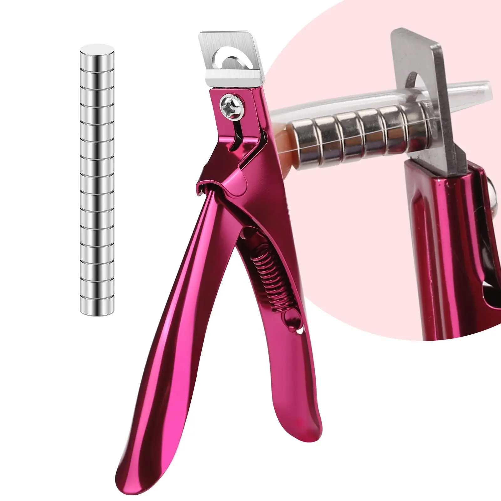 Stainless Steel False Nail Clipper with 15 Small Magnets Acrylic Nail Tip Cutter Thickened Blade for Acrylic Gel Artificial Natural Nails Home Salon Nail Art Tool Pi
