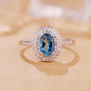 S925 sterling silver Topaz ring adjustable size, with White zircon high quality setting Engagement Ring, Elegant and Luxurious for Women, Girl friend, Brides, Grils as Wedding&Birthday Gift, Perfect for Daily Wear and Party, Valentine's Day Gift