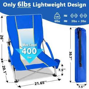 SUNSPIRE Beach Chair for Adults Low Back Portable Folding Camping Chair with Cup Holder & Carry Bag for Outdoor Beach Picnic Travel 2-Pack Blue