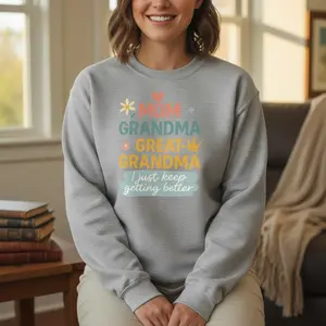 Kaizen | Great Grandma Sweatshirt Retro Mom Grandma Great-Grandma Gift for Her Mother's Day Crewneck Vintage Aesthetic Floral Pregnancy Reveal Pullover Grandma Era Shirt New Great Grandma Gift Idea Comfort Colors Style Heather Gray Sweatshirt