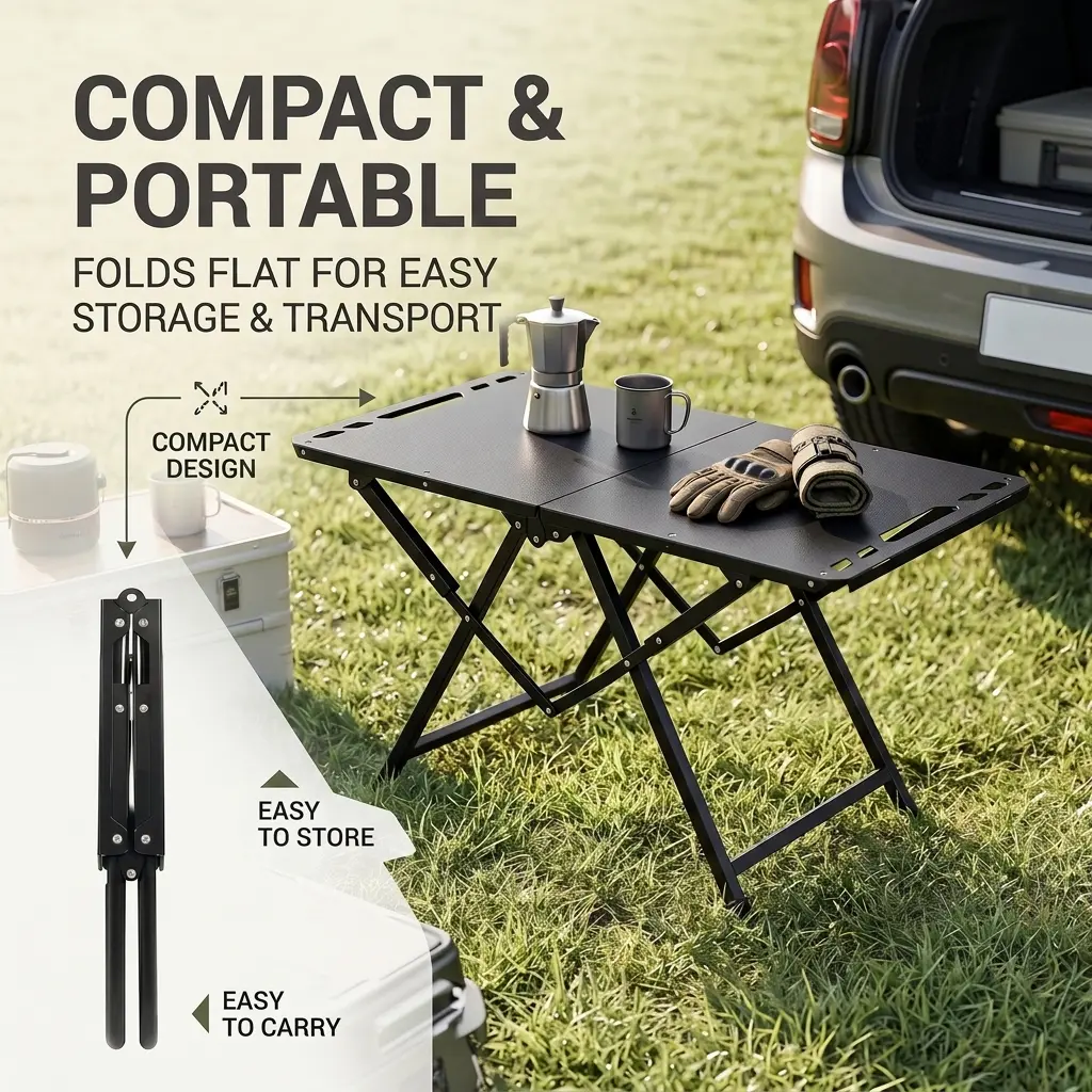 1 Count Folding Camping Table, reinforced triangular support, multi-hole design, portable foldable outdoor table for picnic camping and outdoor leisure use