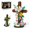 TOKMOC 694-Piece Smooth-Edge Cross Flower Model Building Blocks, Easter Rabbit Stacking Blocks Model Building Kits, Religious Collectibles for Christian Gifts (Ages 12+)