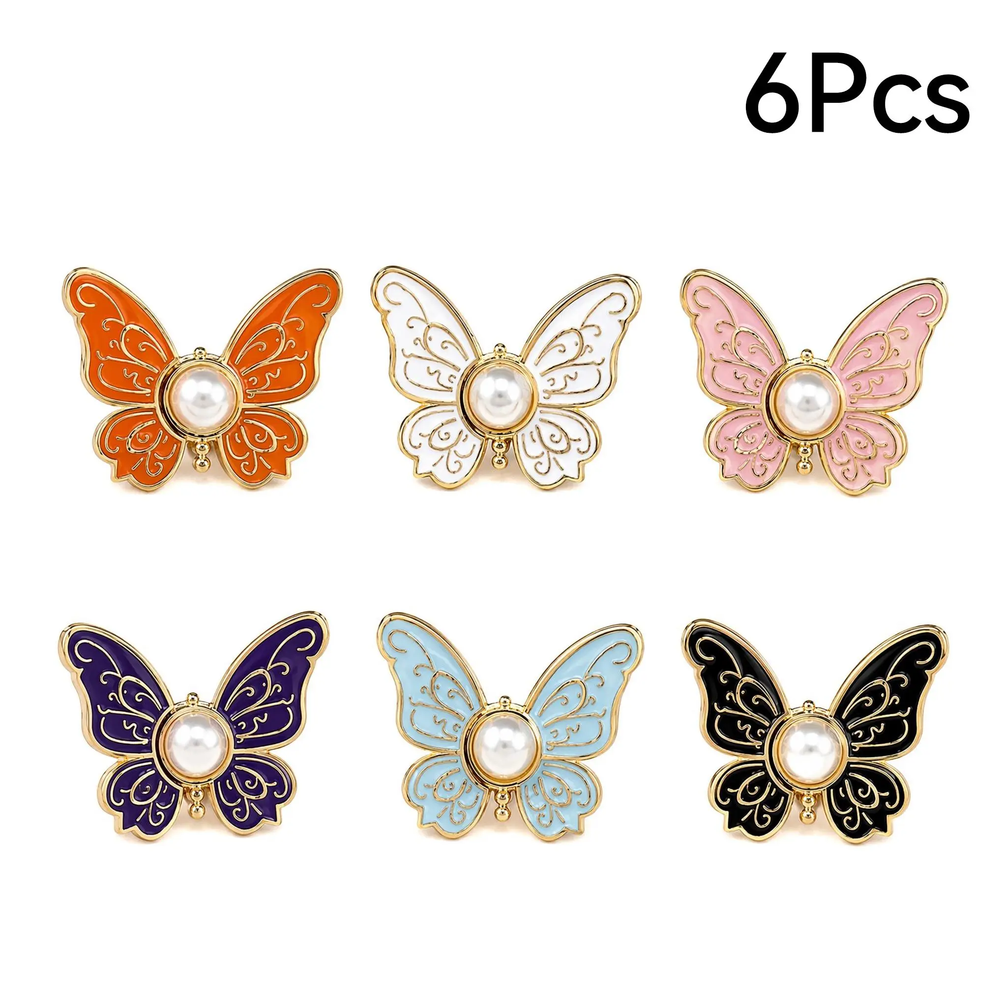 6pcs Enamel Pearl Butterfly Waist Tightener Clips, No-Sew Jeans Pants Waist Reducing Buckle, Multi-Color Decorative Pins, Metal Anti-Slip Waist Adjustment Fasteners for Denim Trousers Skirts Clothing Fashion Accessory