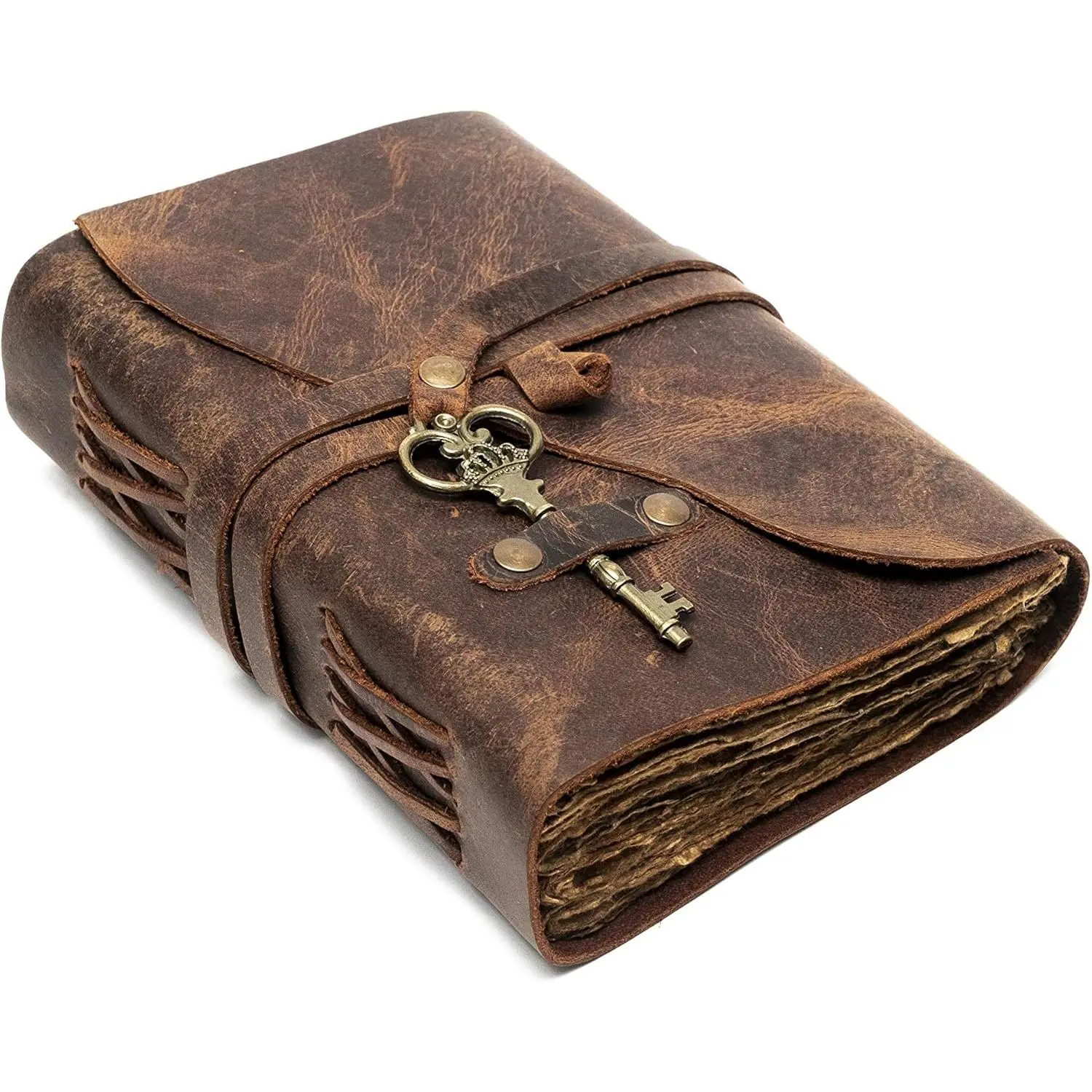 Leather Journal - Antique  Deckle Edge  Paper Leather Bound Journal - Book of Shadows Journal - Leather Sketchbook - Drawing Journal -   (Red Brown, 7.5"x5.5")