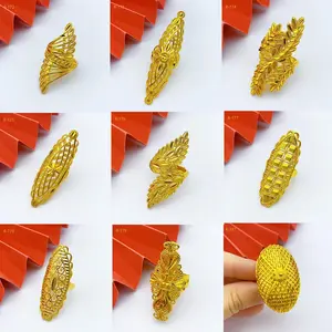 Women's Resizable Ethiopia Arab Long Ring, Dubai Gold-Plated Engagement Jewelry, African Party Gift for Nigerian Style Lovers