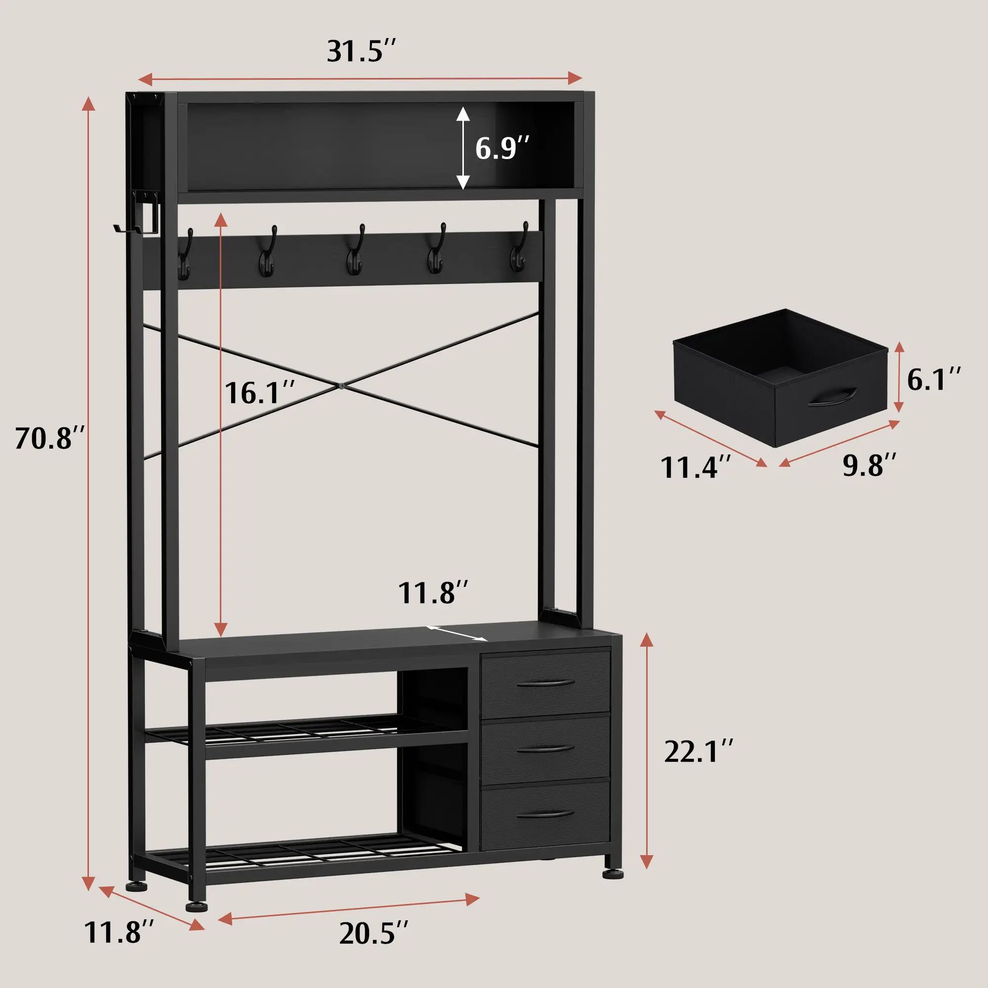 31'' Black (with a top storage panel)
