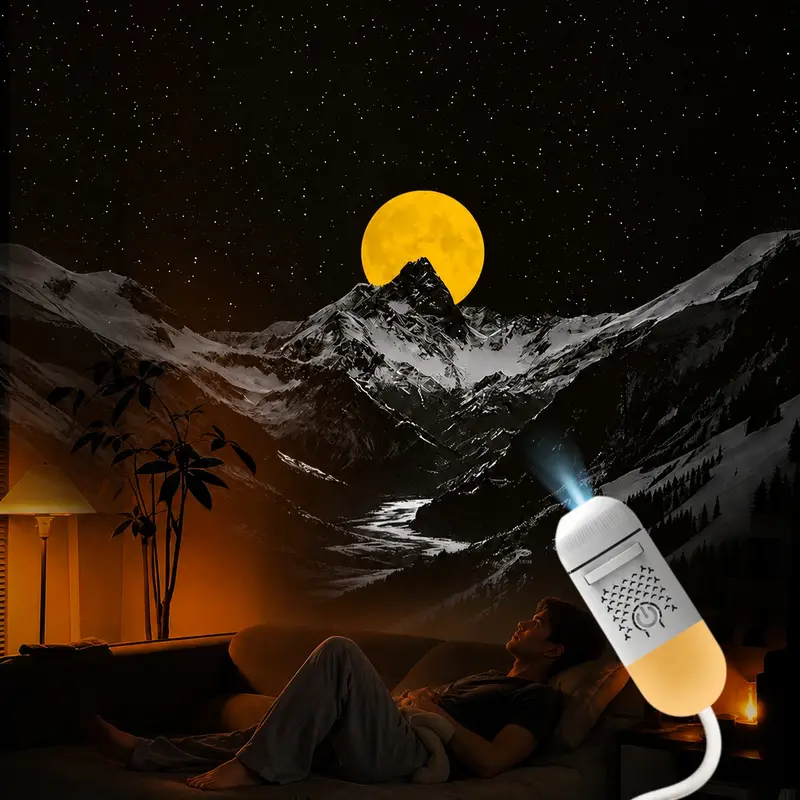 Upgraded 2-in-1 USB Power LED Projector Night Light - USB-C Rechargeable, Compact Cable, Cozy Dreamy Glow, Calming Mood, ABS Plastic Children's Lamp for Bedrooms, Living Rooms, Camping Hiking