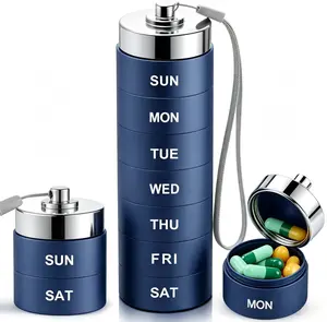7-Day Metal Pill Organizer Waterproof Travel Medicine Box Stackable Moisture Proof Aluminum Alloy Pill Box Large Capacity BPA Free Daily Medication Organizer for Vitamins Supplements containers