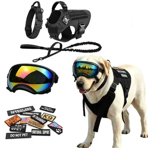 5-in-1 Dog Harness Leash Collar Goggles Set with 12 patches for Medium to Large Dogs, Heavy Duty Adjustable Dog Vest with Handle, Outdoor Walking Gear Kit #SummerWins#DealsForYouDays
