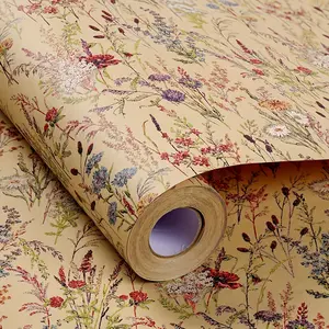 Wildflower Wrapping Paper Roll, 17x9.84 Inches Kraft Floral Design, Ideal for Gifts, Birthdays, Weddings, Bridesmaid Presents, Engagement