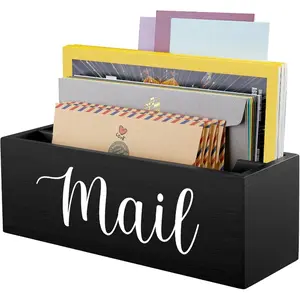 Mail Organizer Mail Holder with 2 Slots Mail Basket for Wall Table Countertop Wood Desk Mail Organizer Black Envelope Holder for Home Office Decor
