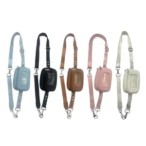 Clip-on Cell Phone Lanyard with Crossbody Wallet Bag, Adjustable Detachable Wrist Strap, ID Card Window, Zipper Pocket, Hands-Free Unisex Smartphone Accessory, Black