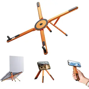 3 in 1 Magnetic Foldable Versatile Stand for Phone Tablet and Laptop,Aluminum Alloy Ergonomic 8-Level Adjustable Height Laptop Stand for Desk,Portable Holder for Home Office and Travel