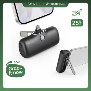 iWALK 20W PD Mini Charger 5000mAh Capacity Fast Charge for iPhone17/16/15/Samsung Daily Carry Pink Rechargeable Battery Pack Usb Portable Power Device Plug Foldable Metal power bank