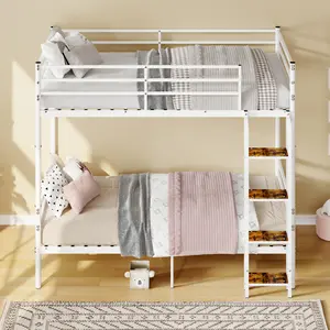[Bellemave] Twin Over Twin Bunk Beds, Heavy-Duty Slats Support, Converted to 2 Independent Beds, Safety Guardrail & Ladder, Easy Assembly