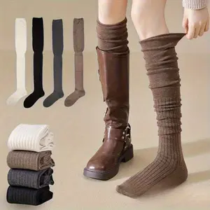 4/8 Pairs Knee High Socks Thin Long Stacked Socks Women's High Solid Colour Patchwork Socks High Elasticity Stockings thick thigh