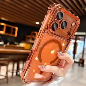 Luxury Buffer Impact Shockproof Protective Transparent Magnetic Wireless Charging Phone Case Compatible with iPhone 17 Pro Max Air 16 15 14 13 12 11 Pro Max Plus 17Pro 17Promax with Glass Lens Protector Frame Clear Hard Cover Accessories