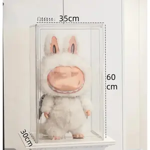 Transparent Acrylic Doll Case for LUBUBU & Zimomo - 23.6"x14.1"x14.1" Magnetic Door Display Box with Snap-Lock Lid for Collectors & Home Decor