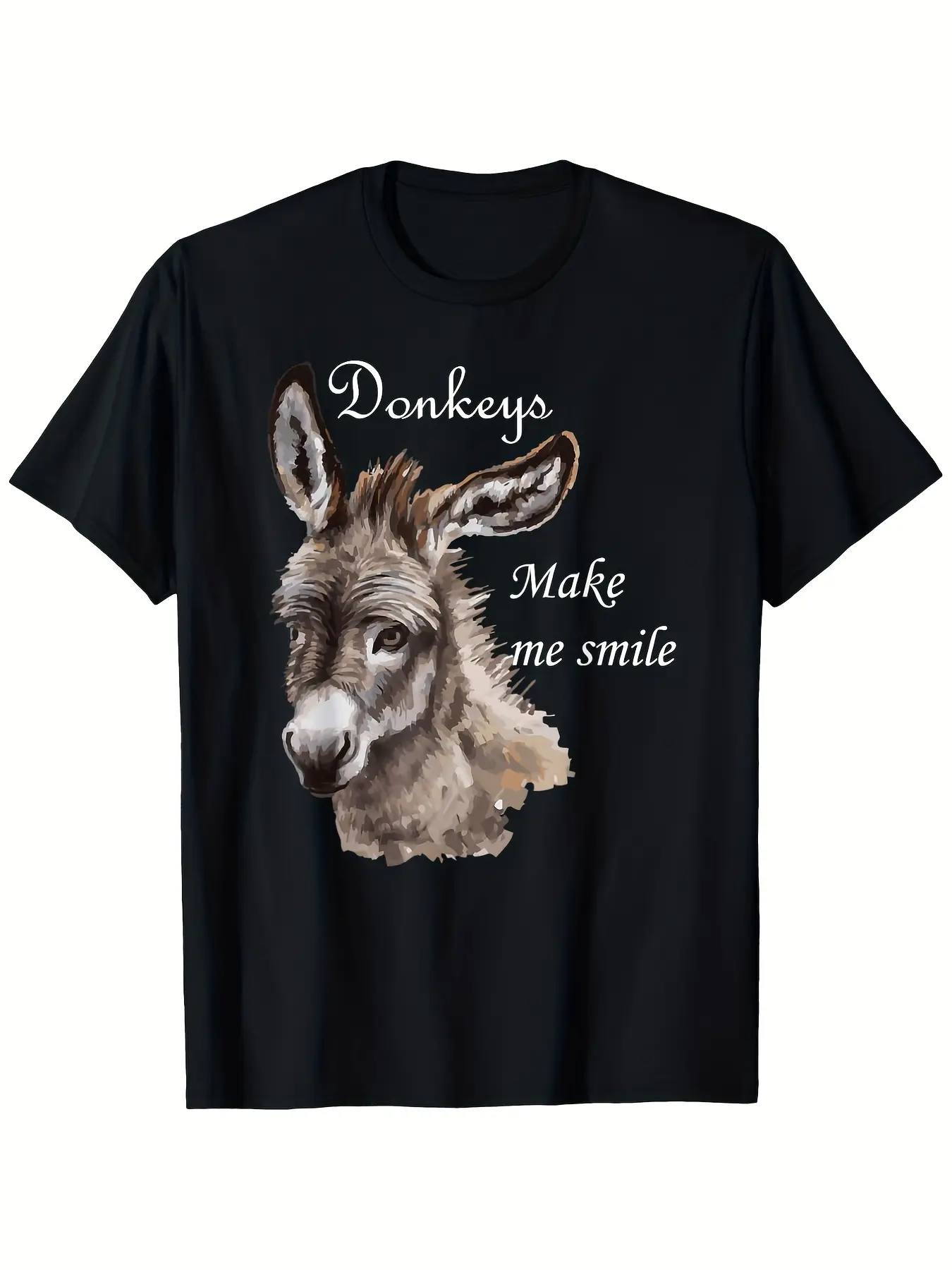 Donkeys Make Me Smile Cute Miniature Donkey T-Shir unisex soft cotton short sleeve t shirt, vintage graphic casual tee for men women teens, perfect birthday holiday gift for camping travel gym daily street casual wear