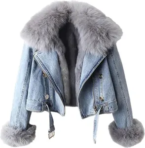 Cozy Rabbit Fur Lined Denim Jacket for Women