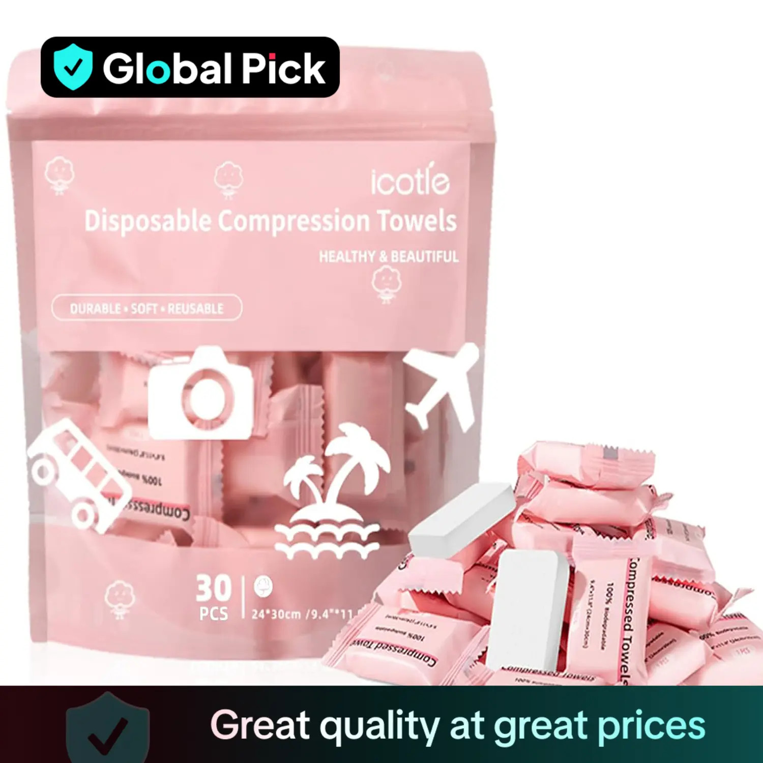 Disposable Compressed Face Towel, 30pcs Portable Compressed Towel Tablet, Disposable Face Towel for Travel Camping Hiking, Travel Essentials