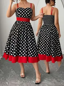 Women's Fashion Casual Patchwork Ruched Woven Sleeveless Elegant Dress, Stylish Ladies' Clothing, Womenswear, Perfect for Daily Wear, Comfortable and Trendy Design