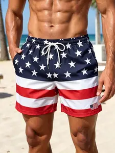 American flag men's shorts, 1776-2026 quick drying beach shorts, elastic waist with pockets, lightweight and breathable, suitable for summer beaches, pool parties, barbecues, and leisure vacations.