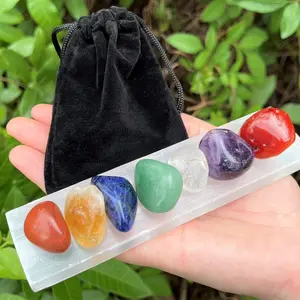 Chakra tumble set with bag Chakra Crystal Set with Selenite stick