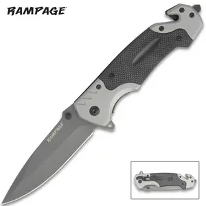 "Rampage Rapid-Response Knife   3 3/4"" Blade   9"" Overall Length   G10 Handle   Pocket Clip   Glass Breaker   Seat Belt Cutter"