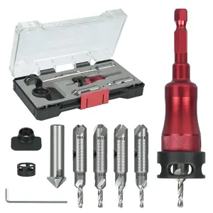 8pcs Countersink Drill Bit Set with Low-Friction Depth Stop, HSS M2 Tapered Drill Bits 1/8" 9/64" 5/32" + 3/8" 82° Countersink, 11/64" 3/16" Drill Bits + 1/2" 82° Countersink, PH2 Double-Ended Screwdriver Bit, 1/4" Hex Shank