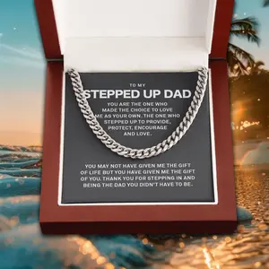 To My Stepped Up Dad Cuban Link Necklace, Father's Day, Birthday, Christmas Gifts For Step, Bonus Dad, Biological Father From Stepson, Stepdaughter.