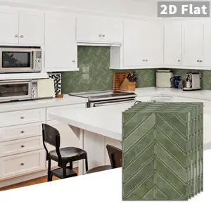 10 PCS/Box GST PE Crystal Foam Tile Stickers Olive Green Herringbone Waterproof Oil-Proof Anti-Collision Home Decor for Kitchen Bathroom Ceiling Tiles Old Wooden Boards