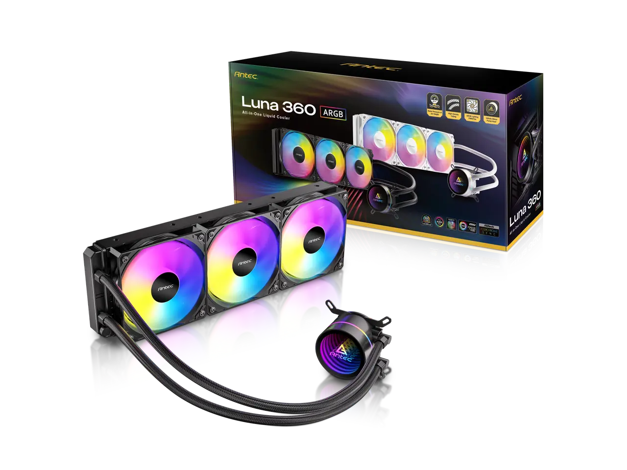 Antec Luna 360 ARGB AIO Liquid CPU Cooler, 3x120mm PWM ARGB Fans, Infinity Mirror Pump Head, Copper Base Plate
