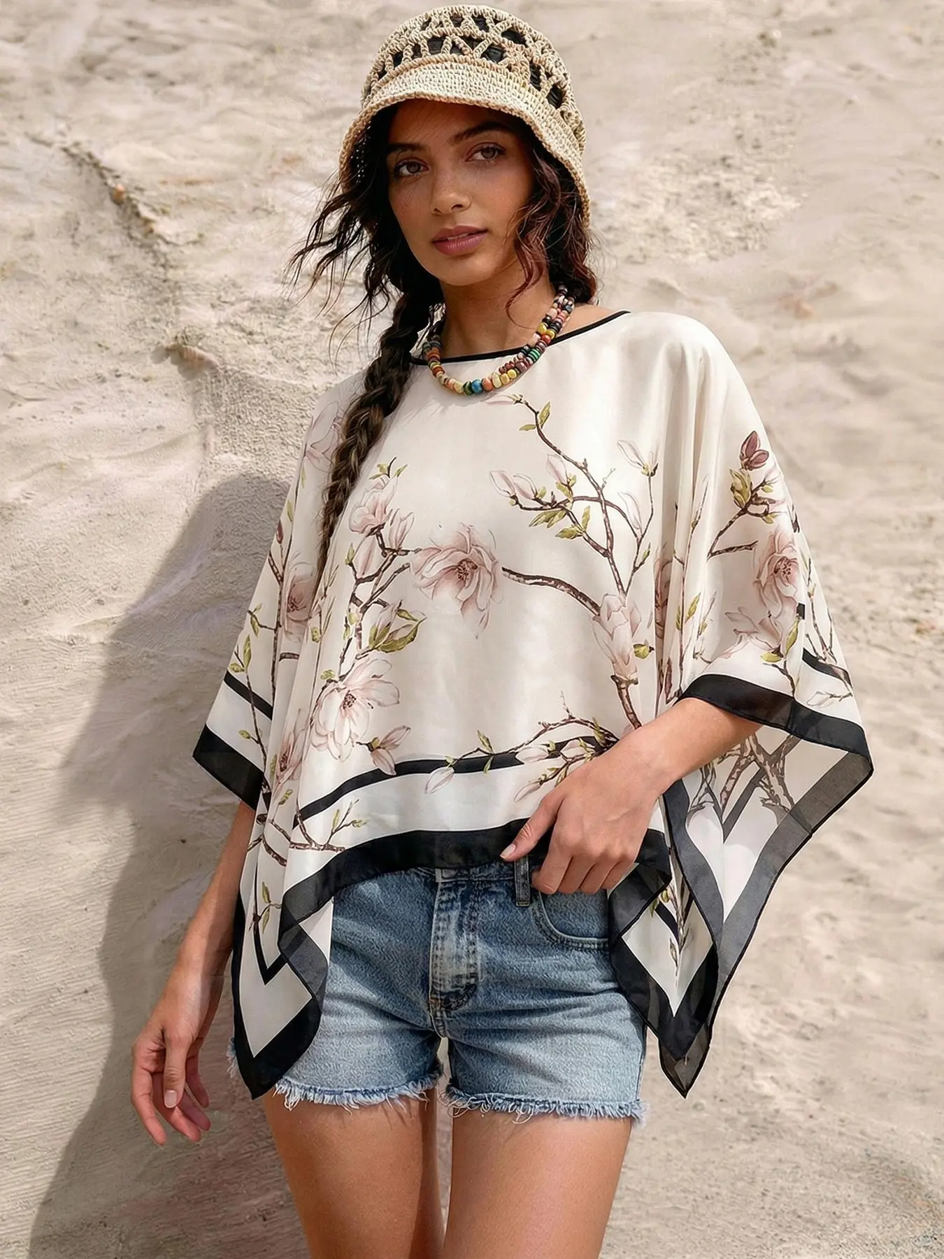 Women's Floral Pattern Shawl, Windproof Sandproof Soft Breathable Sun Protection Scarf, Fashion Versatile Accessory for Stylish Summer Scarf