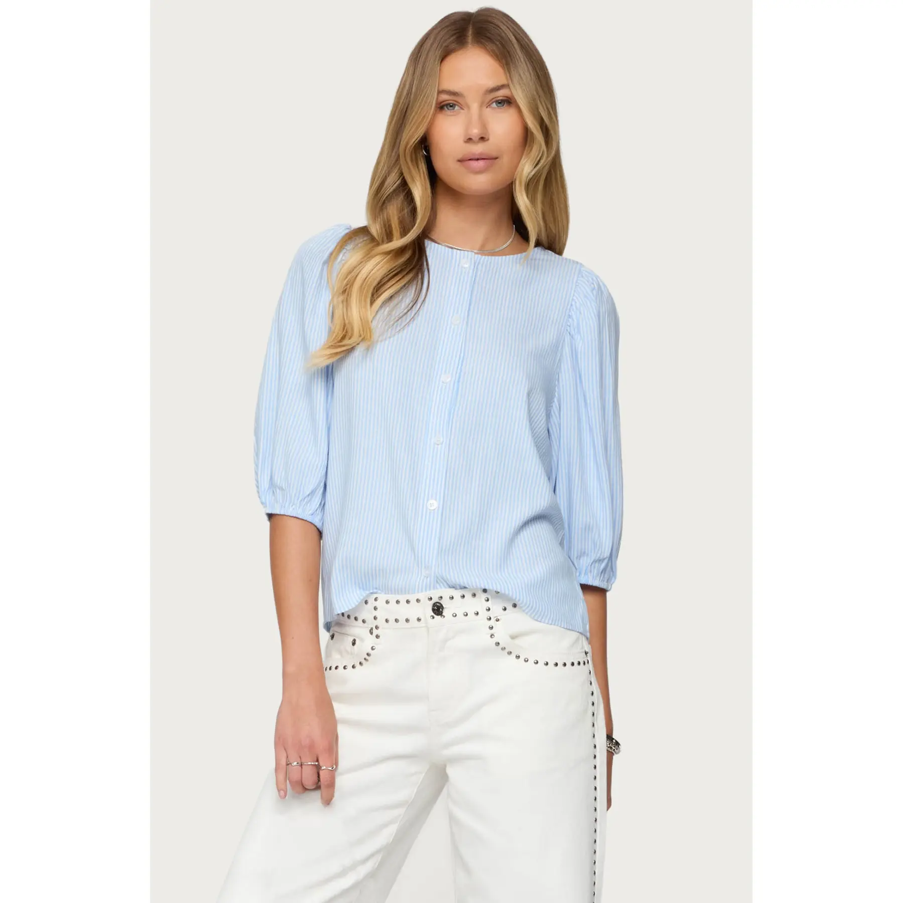 Pinstripe Linen Look Button Up Shirt
