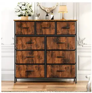 9 Drawer Fabric Dresser for Bedroom, Chest of Drawer Organizer Storage Cabinet for Closet, Entryway, Rust Brown