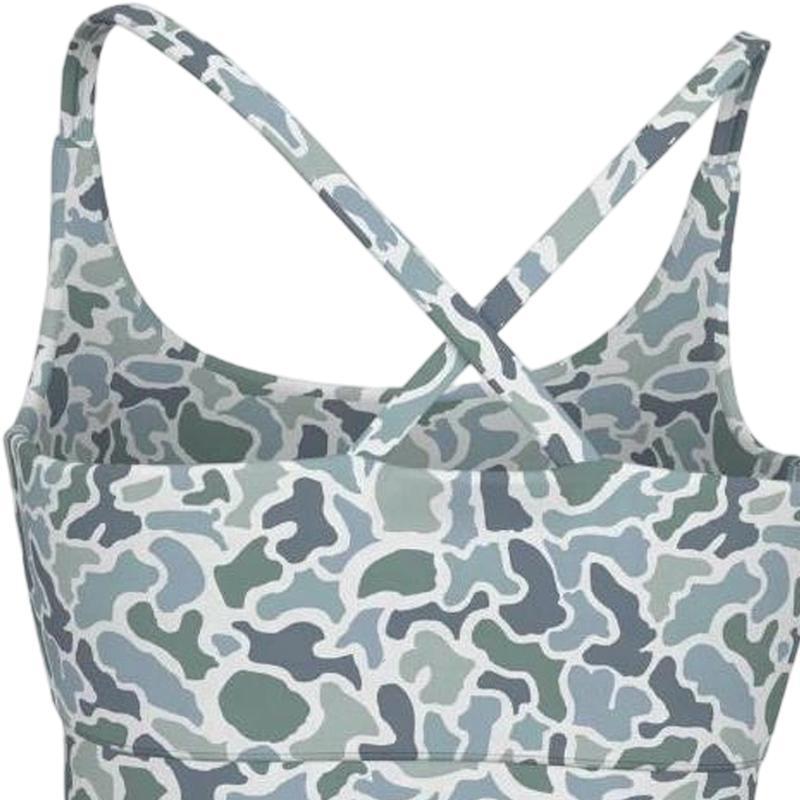 Women's Camouflage Print Sports Bra, Crisscross Back Fun Yoga Fitness Bra with Medium Support, Breathable Stretchy Workout Bra for Gym, Yoga, Running & Daily Active Wear, Trendy Camo Activewear Top