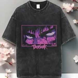 Hip Hop Men and Women Streetwear T-Shirt - Retro Vintage Washed, Anime Graphic, Cotton, Casual Short Sleeve, Unisex Shirt, Emo Shirts