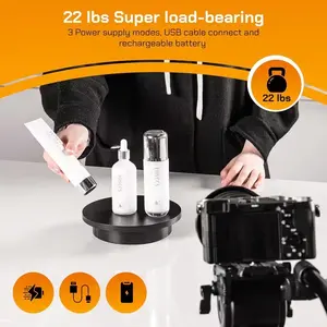3 in 1 Motorized Rotating Display Stand with 5.74 /7.08/ 8.66 inch Replacement Cover Max 22lbs Load 360 Electronic Turntable for Photography Products (3 in1 / Black/ With Remote controller)