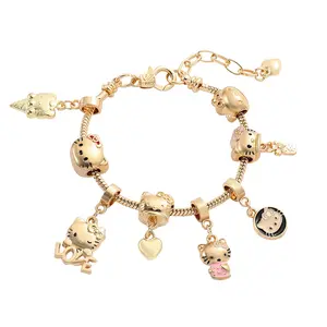 Sanrio Hello Kitty Gold Beaded Bracelet with Charm Charms and Heart Detailing Classic Design for Everyday Wear or Special Occasions