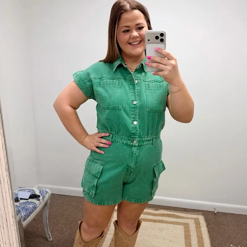 Clover Cargo Denim Romper