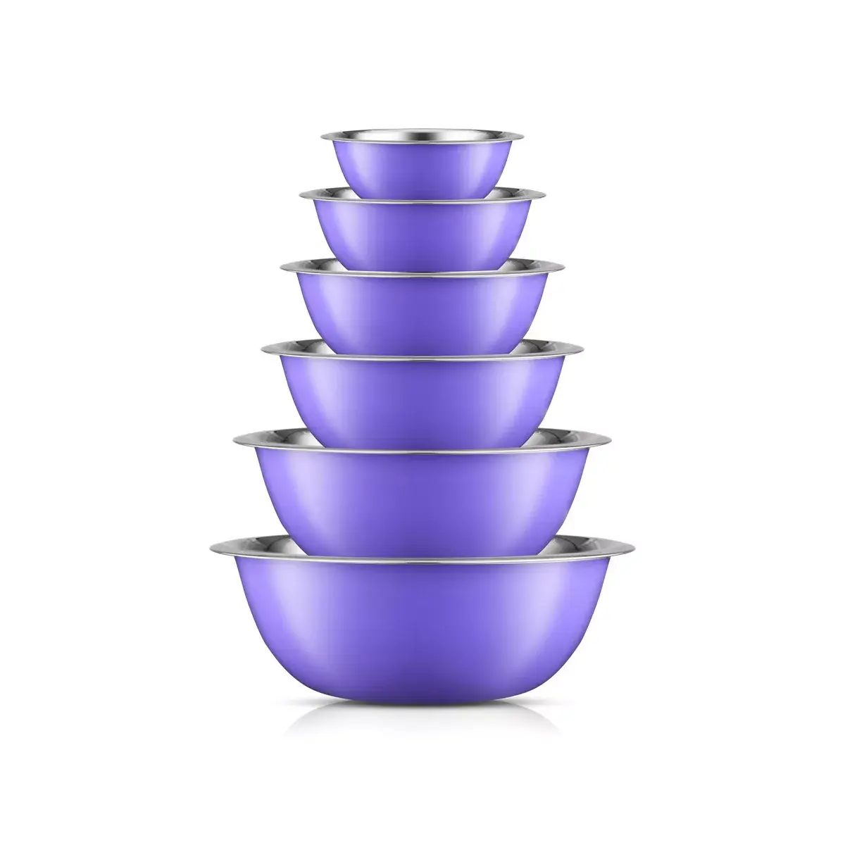 KITCHLY Stainless Steel Food Mixing Bowl Set of 6 Kitchen Mixing Bowls - Purple