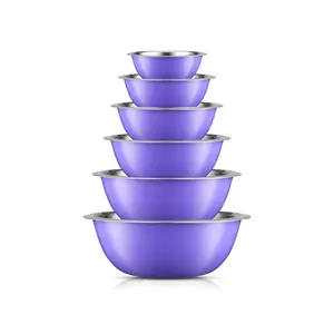 KITCHLY Stainless Steel Food Mixing Bowl Set of 6 Kitchen Mixing Bowls - Purple