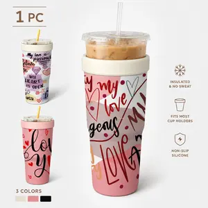 1 Pc 32oz Love Quote Heart Theme Insulated Can Cooler, Drinkware, Double Wall, Leak Proof, Cold 24H, Hot 12H, No Sweat, Fits Most Cup Holders, Non Slip Silicone, Camping Must Have, Kitchen Essential, Holiday Gift, For Daily Use, BBQ, Party, Travel