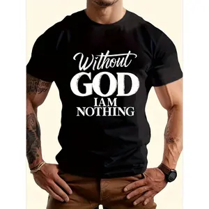Men's Without GOD I Am Nothing T-Shirt - Heavyweight Cotton Religious Quote Tee, Classic Fit Short Sleeve Round Neck, Breathable Casual Shirt for Daily Wear, Machine Washable Inspirational Gift