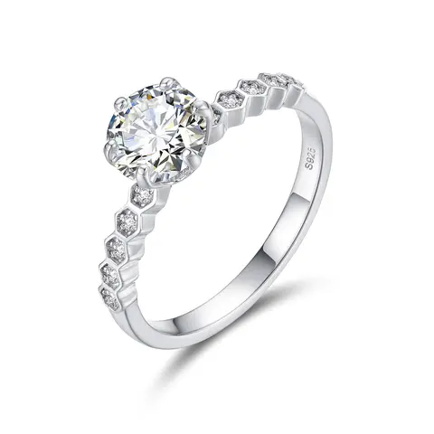 【#R42】925 Sterling Silver Synthetic Moissanite Ring, Women, 6 Prong Setting, D Color, Wedding Jewelry