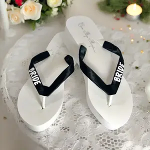 Black & White Bridal Flip Flops with Glitter Letters on 2 Inch Heel Wedding Shoe Sandal Footwear Women