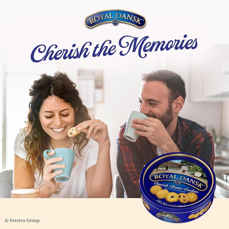 Royal Dansk Danish Butter Cookie Selection, 12 oz Tin – Authentic Assortment of Original Butter Cookies Made with Real Butter, No Preservatives or Artificial Colors, Perfect for Gifting