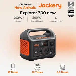 The new Jackery Explorer 300 portable power bank features a 292Wh solar-powered lithium battery and a 300W AC output (Free 5m Extension Cable)